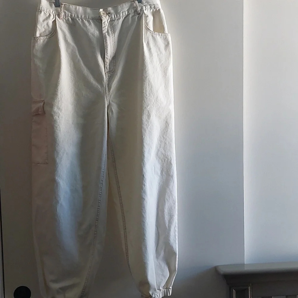 Asos Baggy Cotton Cargo Joggers Ivory Cream Size 14